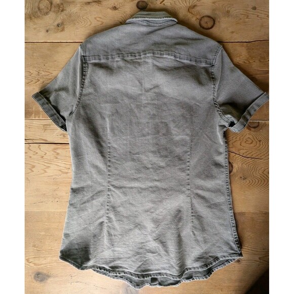 Asos Design Button Down Shirt Mens Large Gray Chambray Short Cuff Sleeve Casual - Picture 16 of 16